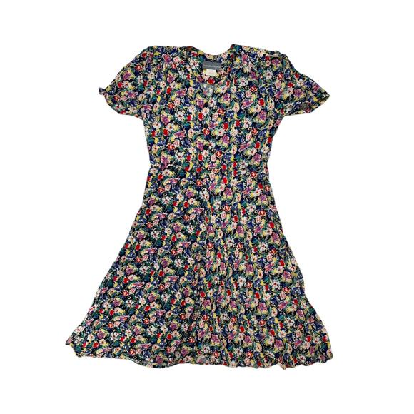 Vintage 80s Rayon Floral Midi Dress Size 9/10 Pockets Buttons CAROLE ANDERSON - Picture 4 of 10